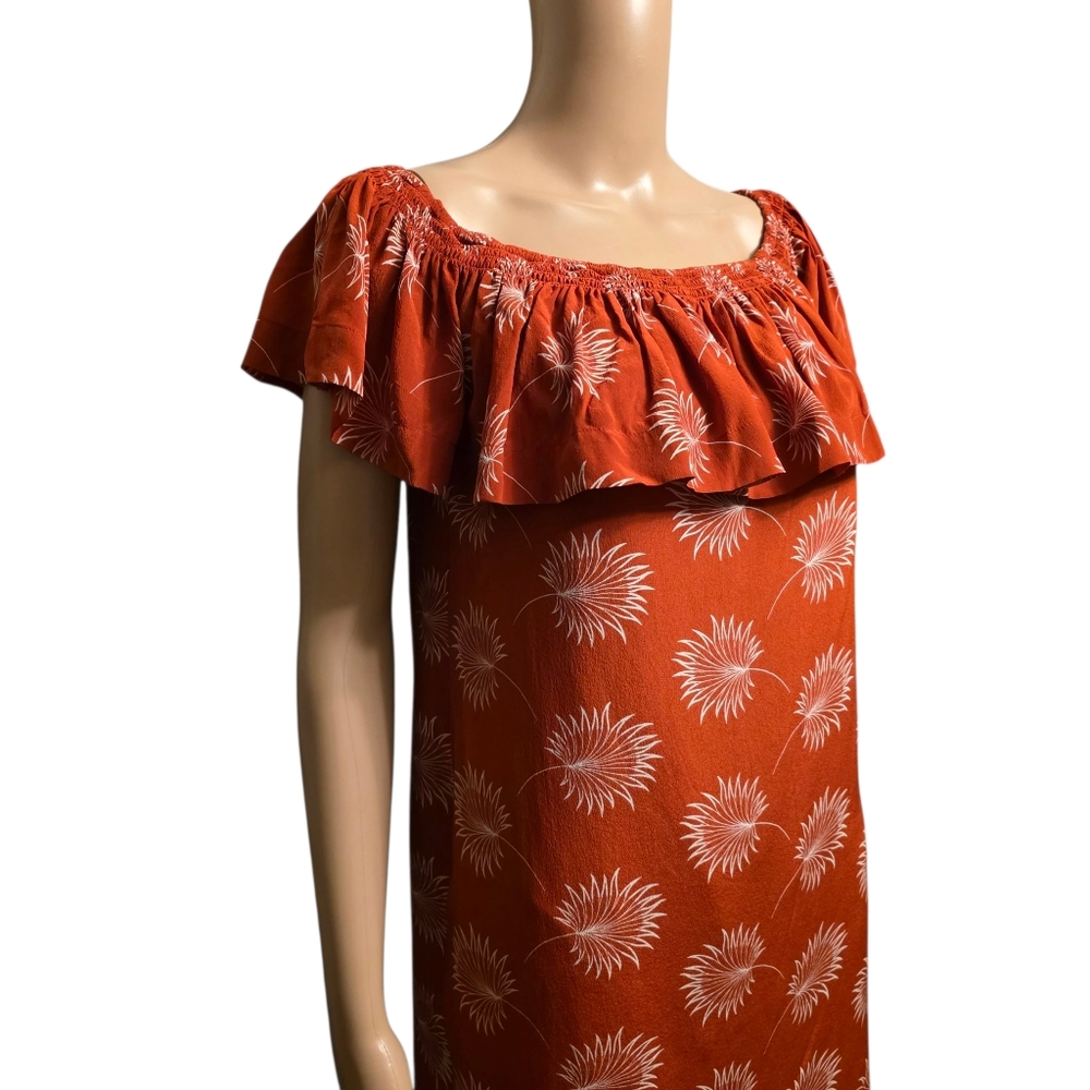 Madewell Burnt Orange Off-Shoulder Ruffled Sleeve Mini Silk Sundress Size S NWT - Picture 3 of 12